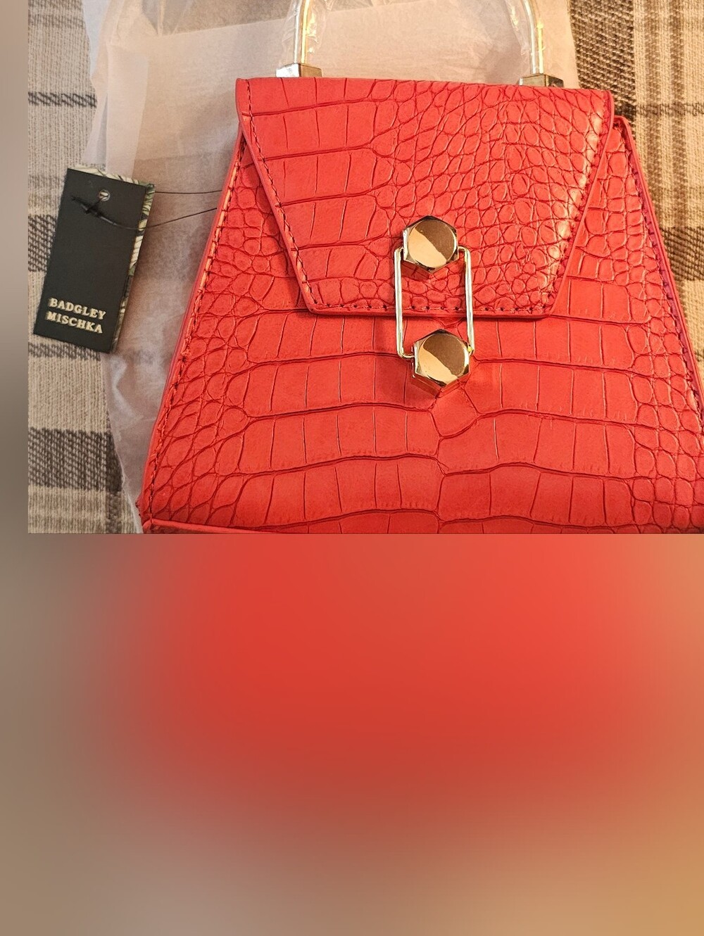 Badgley Mischka Red Croc-Embossed Mini Top-Handle Bag with Gold Hardware